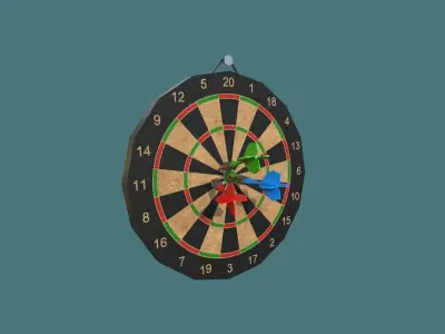 Dartboard dart board with three darts Low-poly 3D model