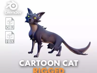 Stylized Cat - Rigged Cartoon Character for Blender Low-poly 3D model