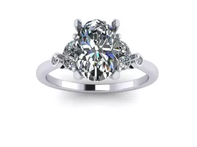 Oval Diamond Engagement Ring with Marquise and Rounds 3D print model