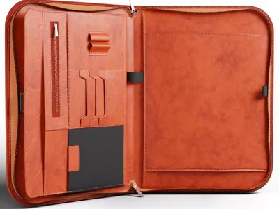 Open Leather portfolio bag Low-poly 3D model