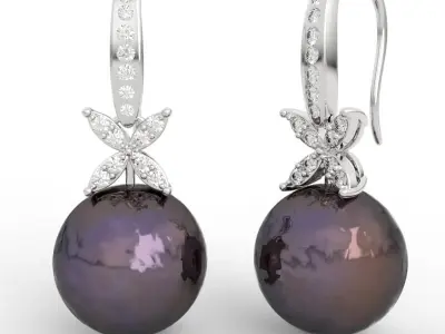 Gemstone 13mm 14mm Pearl Drop Earrings 3D print model