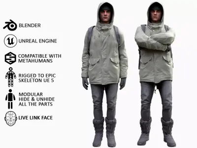 Man Winter Outfit 2 - Modular - Rigged - Animated Low-poly 3D model