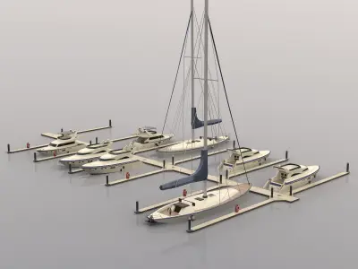 Piers and yachts Low-poly 3D model