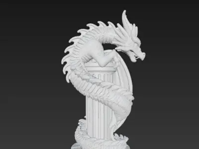 Dragon Wrapped Around Ancient Column Statue 3D model