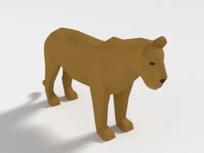 Low Poly Cartoon Female Lion Low-poly 3D model
