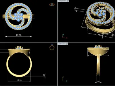 Diamond Triple Circle Ring 3D print model