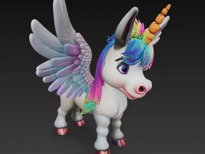 Donkeycorn Rainbow Realistic 3D Model Basic - Donkeycorn Low-poly 3D model