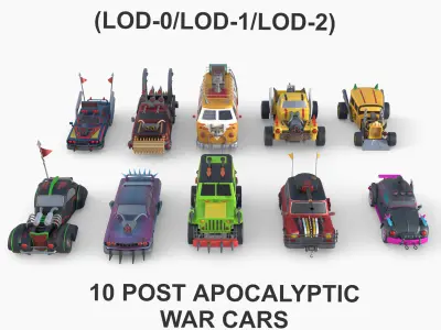 Lowpoly  Post Apocalyptic Car Sets  Low-poly 3D model