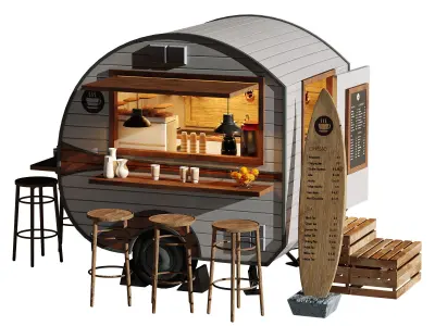 Coffee Foodtruck trailer set 6 Low-poly 3D model