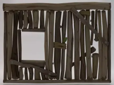 Wooden Window Side Wall  Low-poly 3D model