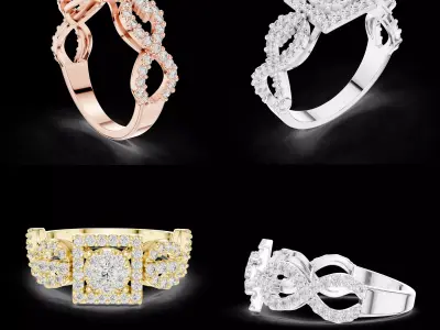 Luxury Diamond Square Halo Infinity Ring CAD Design 3D print model