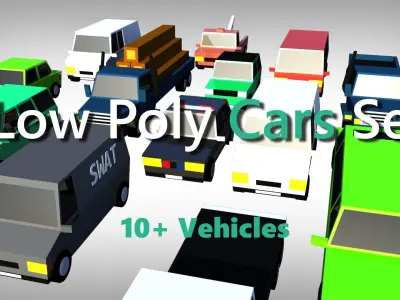 Low Poly Toon type Cars Pack with 10 plus vehicles Low-poly 3D model
