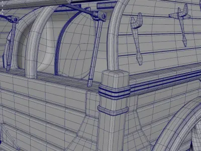 Caravan - 3 wooden wagon with tree 3D model