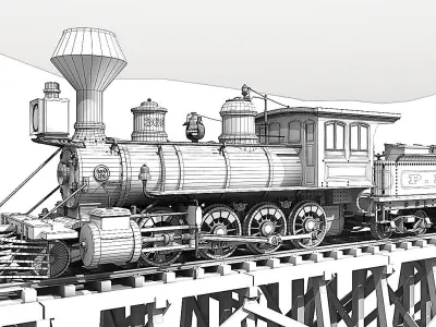 PRR 2-8-0 Steam Locomotive and Tender - STATIC MODELS 3D model