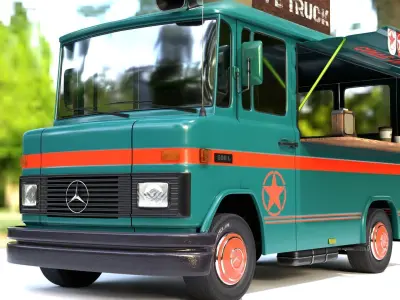 Mercedes 508 L Coffe Truck Low-poly 3D model