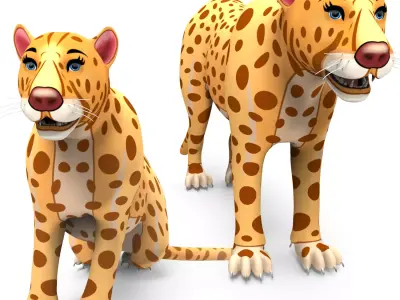 3D Rigged And Animated Cartoon Leopard Low-poly 3D model