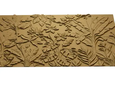  Modern Floral Relief Panel Wall Decor Set STL Mural CNC 325 3D model