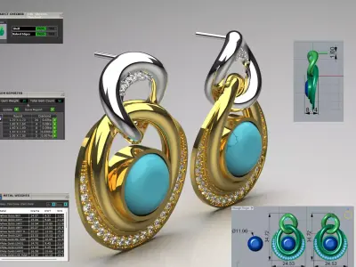Two Tone Turquoise Dangle STL 3D 3DM Earrings model je0066 3D print model
