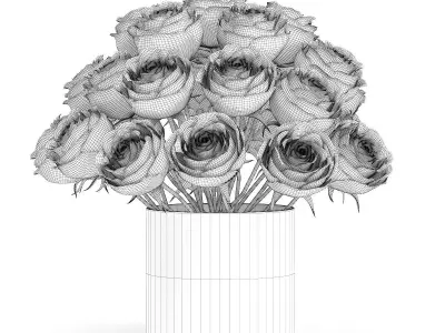 White Roses in Glass Vase 3D model