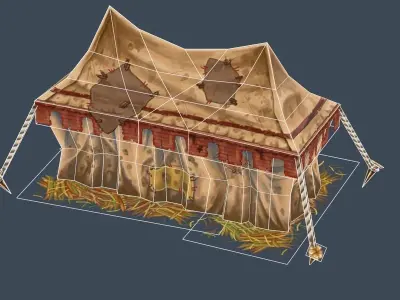 Cartoon Old Tent Awning Leather in Patches Low-poly 3D model