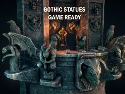 Gothic statues Low-poly 3D model