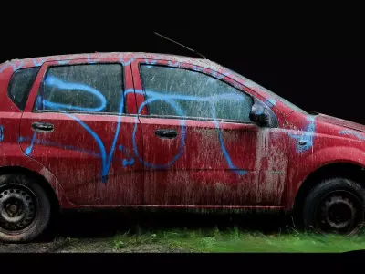 car vandalized street wreck PBR photogrammetry 3D model