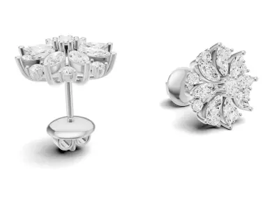 Flower Diamond Stud Earrings CAD Design with Marquise Style 3D print model