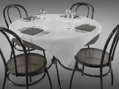 Restaurant table plus cutlery and chairs 3D model