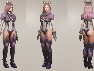 F2 Cyber Girl Celeste - Rigged Animated Modular Game Character Low-poly 3D model