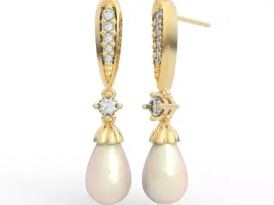 Luxury Pearl Drop Earrings Diamond Elegance 3D print model