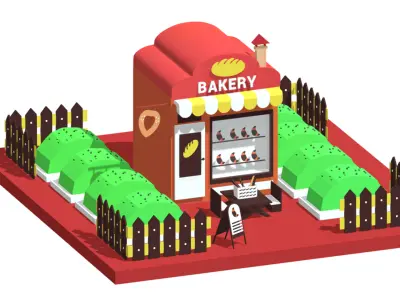 Cartoon Buildings Low-poly 3D model