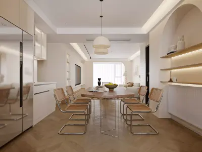 Modern Japandi Dining and Living Area 3D model