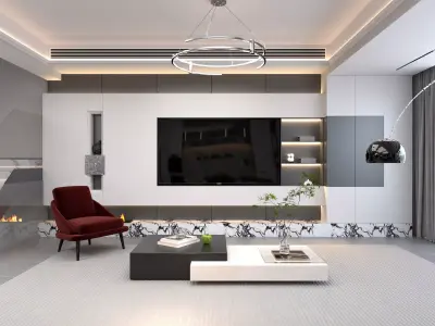 Living Room and Kitchen Scene Low-poly 3D model