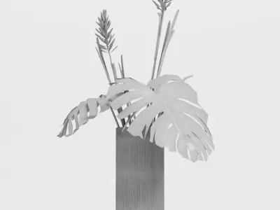 Decorative Glass Vase whit Tropical plants 3D model