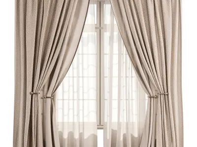 Herringbone Curtain with Sheer Layer 74 3D model