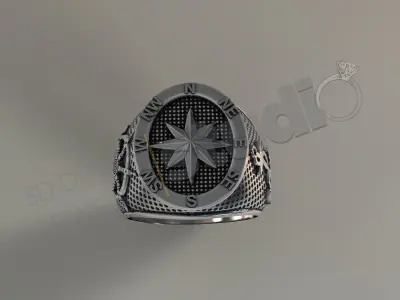 Luxury navy anchor compass sevalie ring 3d model deisgn 3D print model