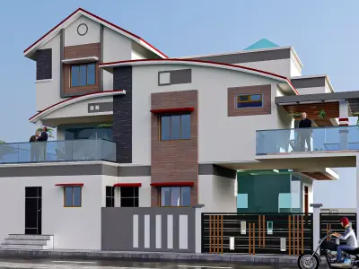 duplex house front elevation 3D model