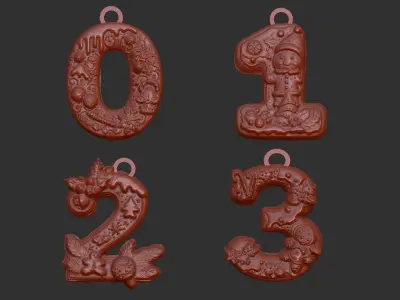 christmas decor 0 to 3 numbers  3D print model