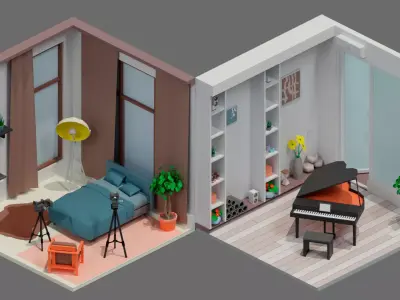 Cartoon interior 1 Low-poly 3D model