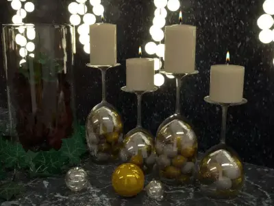 New Year decoration with glasses and candles 3D model