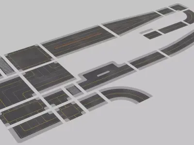 Modular Asphalt Road Kit Low-poly 3D model