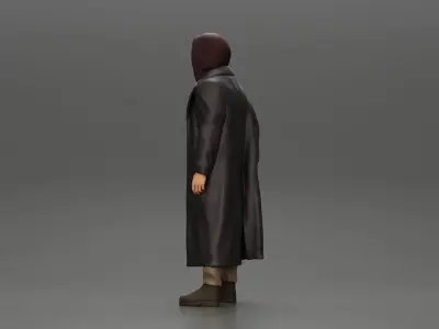 bearded man stands in a stylish hoodie and a flowing long coat 3D print model