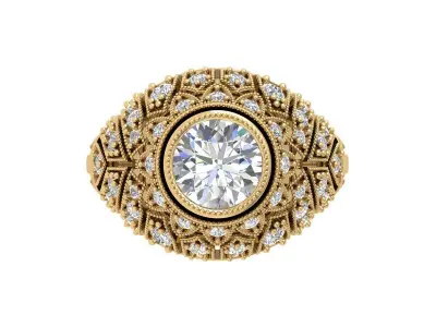 Solitaire Engagement Art Deco Ring 3D print model