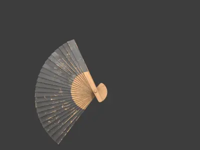 Black Wooden Handheld Fan Low-poly 3D model