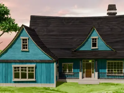 American Style Cottage Exterior 05 Low-poly 3D model