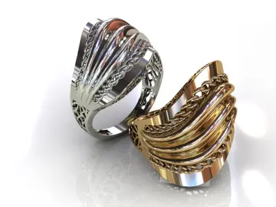 Gold ring with chain 3D print model