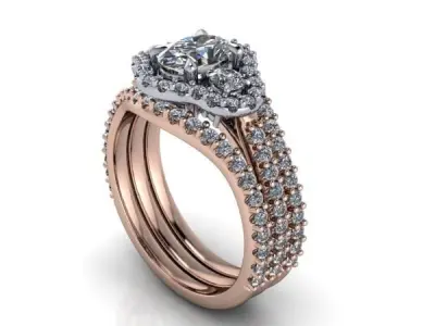 Modern Bridal Ring Oval cut center stone matching wedding band  3D print model