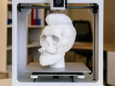 Stylized Skull with Hair and Beard 3D print model