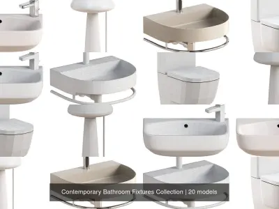 20-Piece Contemporary Bathroom Fixtures Collection 3D Model Pack