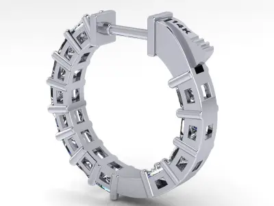 Hoop Earrings - Princess Cut - Various stone sizes and diameters 3D print model